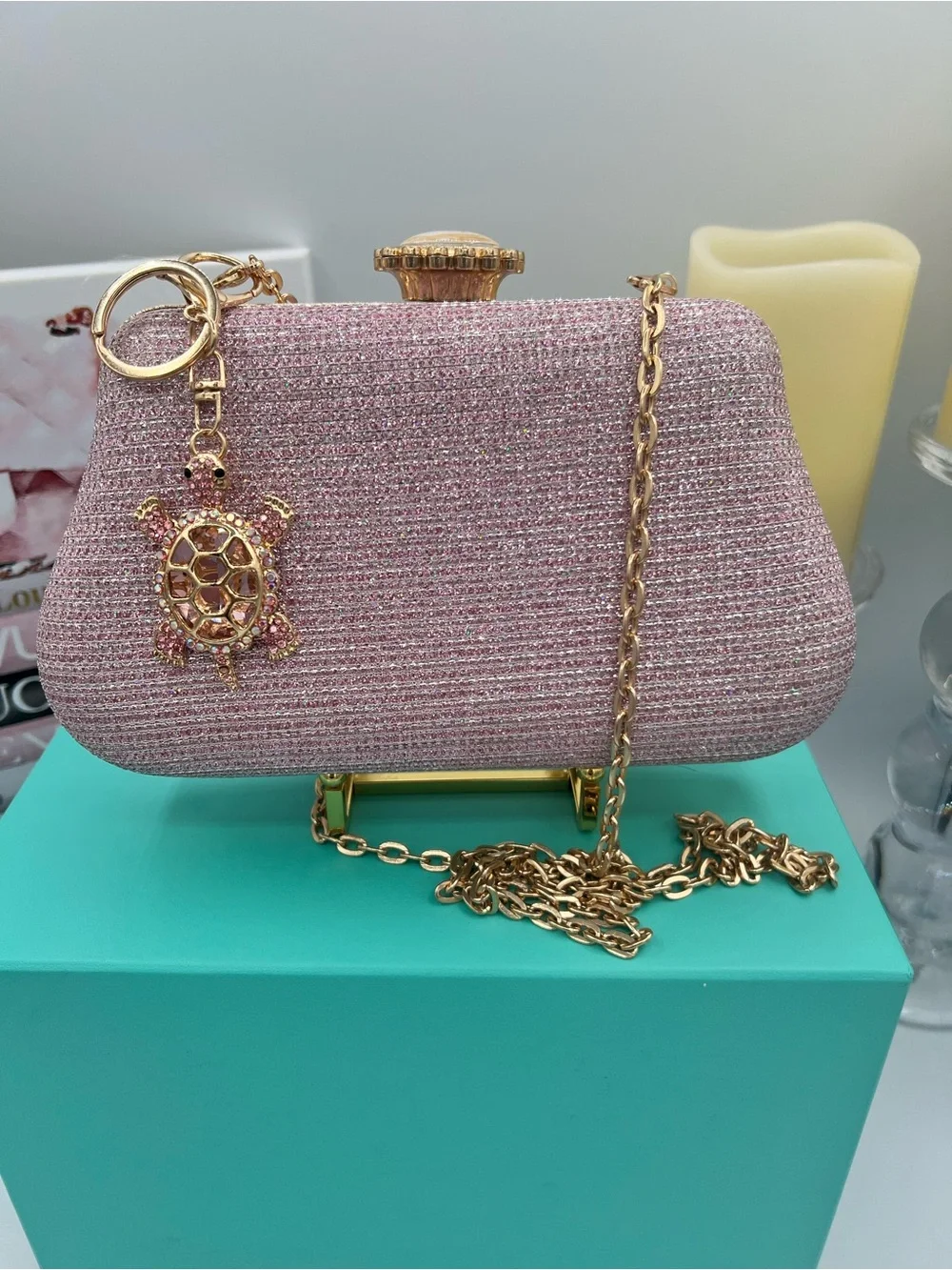 Elegant NWOT Evening Bag - Clutch, shoulder or Crossbody with adorable Keychain